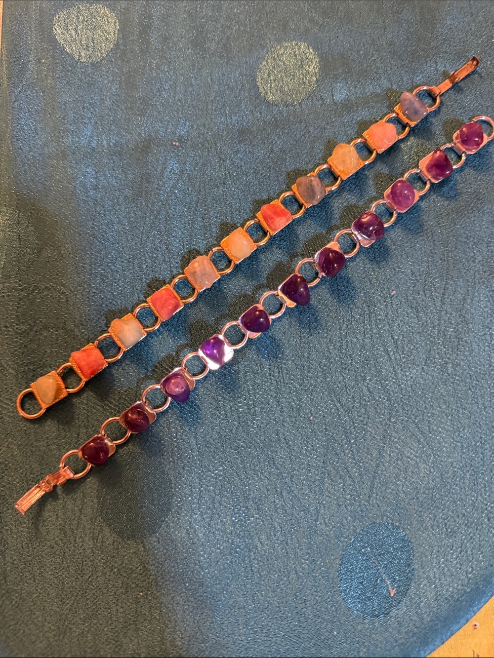 Handmade amethyst and quartz and Beaded Bracelet Set
